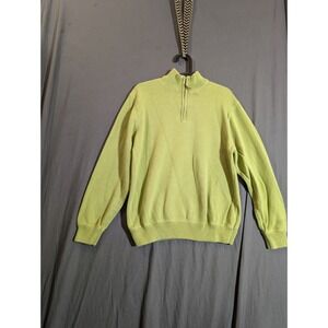 Eddie Bauer Mens Quarter Zip Sweater Pullover Green Cotton Size M